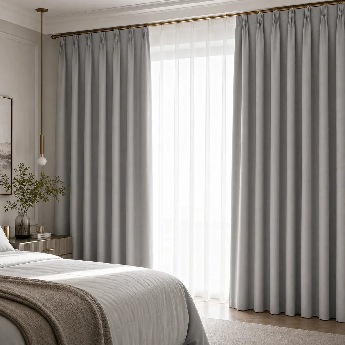 Polyester Thermal Soundproof Blackout Curtains Light Grey | Sylvra
