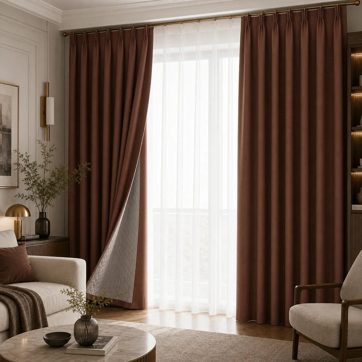3-in-1 Blackout Curtains Warm Brown