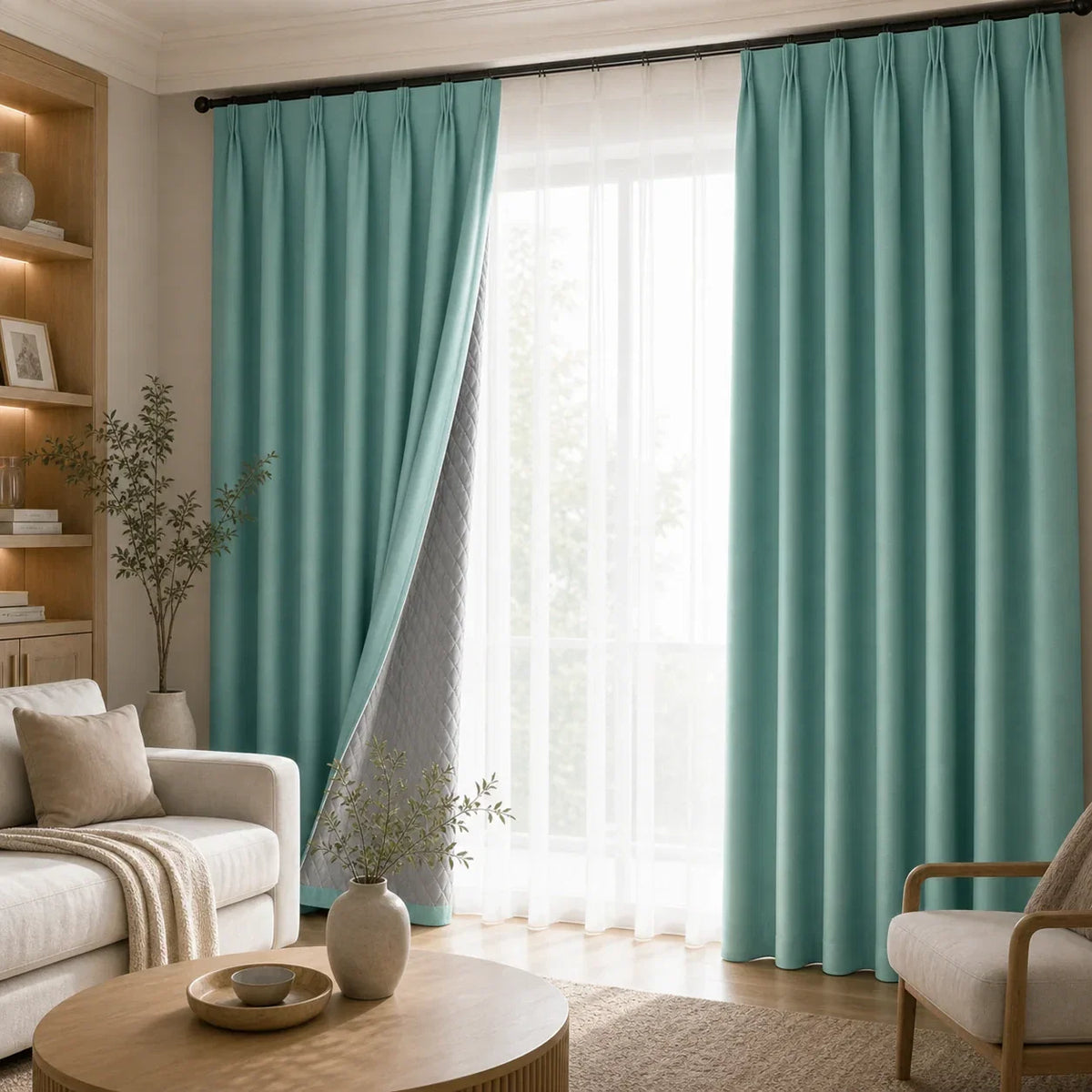 3-in-1 Blackout Curtains Aqua Green