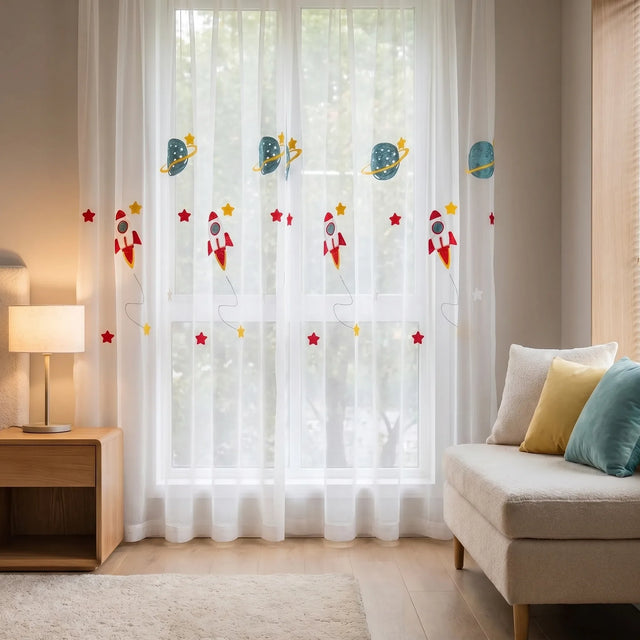 Sheer Voile Curtain — Space Print