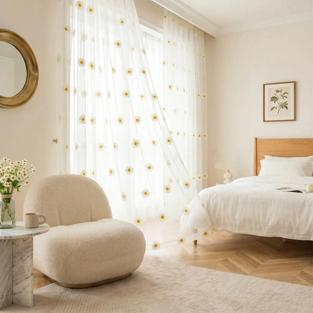 Sheer Voile Curtain Daisy Pattern
