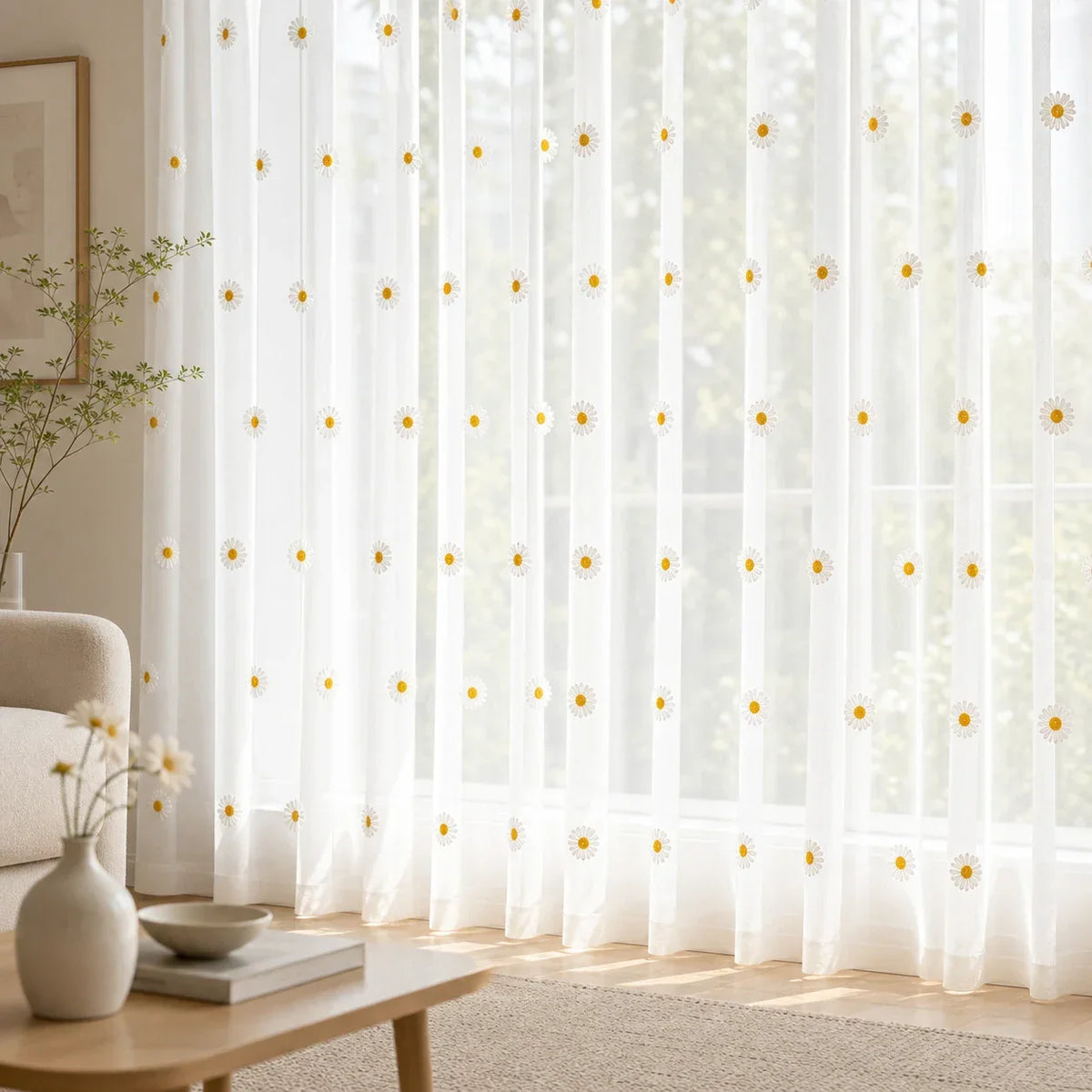 Sheer Voile Curtain Daisy Pattern