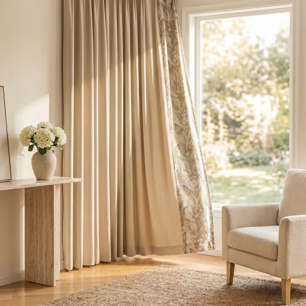 Room Darkening Curtains Beige Floral