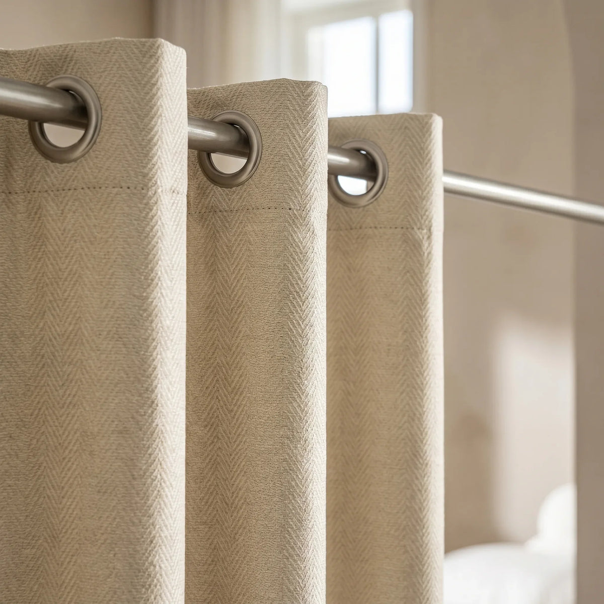 Room Darkening Curtains Beige Jacquard