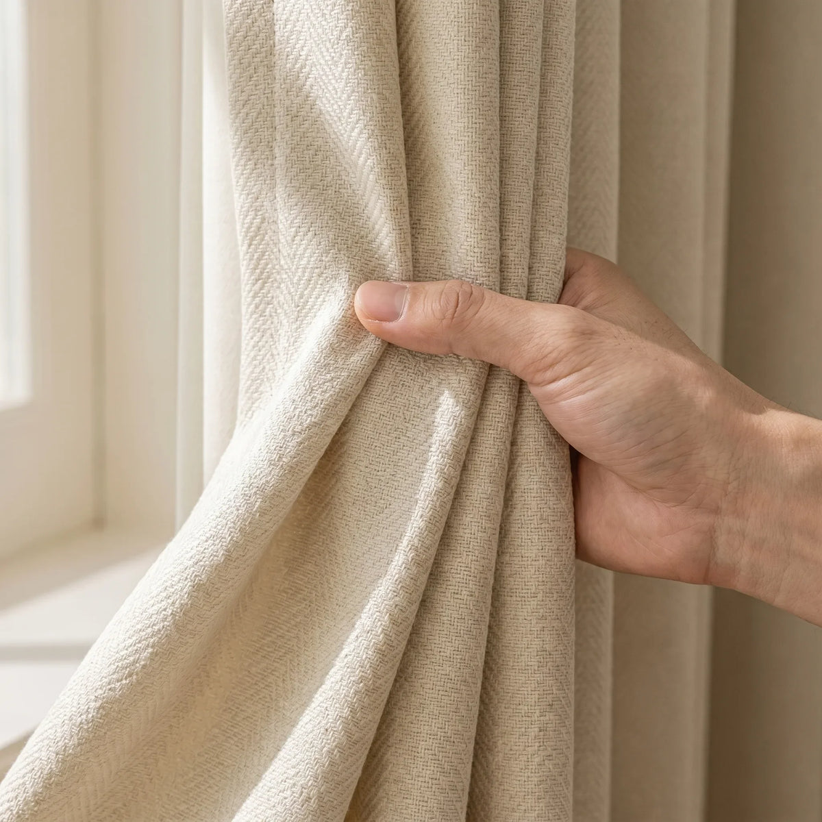 Room Darkening Curtains Beige Jacquard