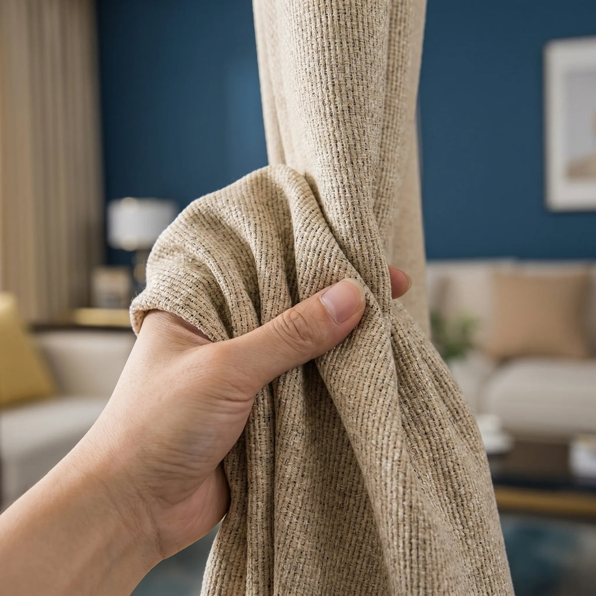Room Darkening Curtains Beige Textured