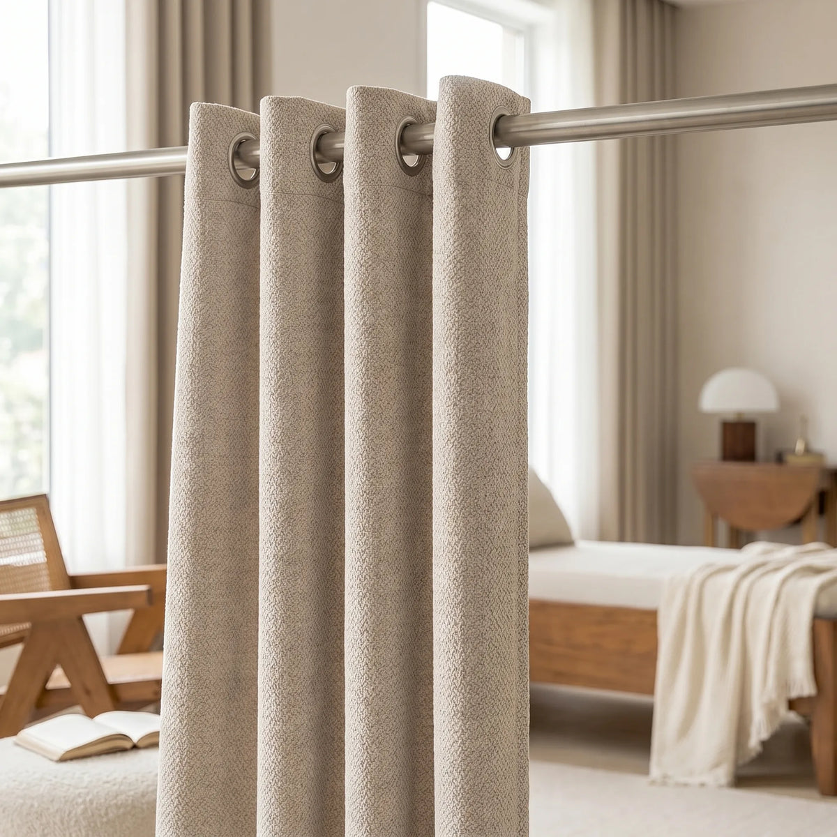 Room Darkening Curtains Beige Woven