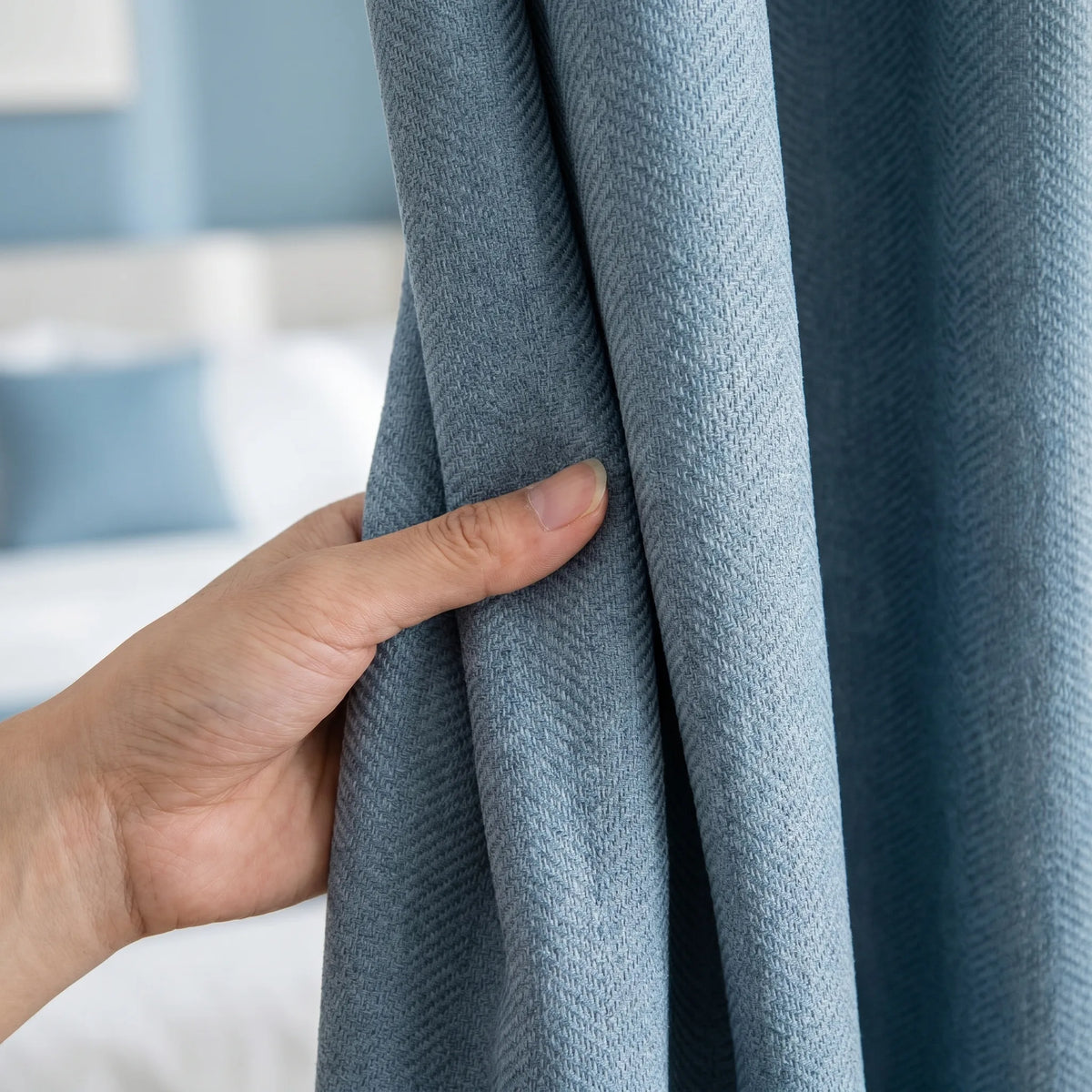 Room Darkening Curtains Pastel Blue Chevron