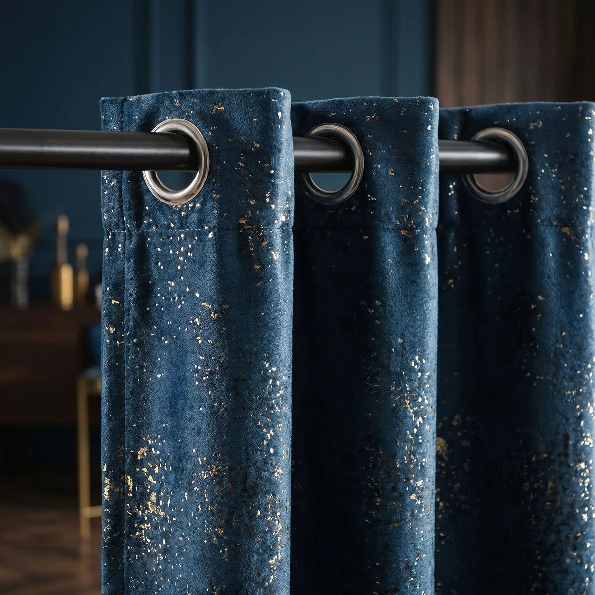 Room Darkening Curtains Blue & Gold