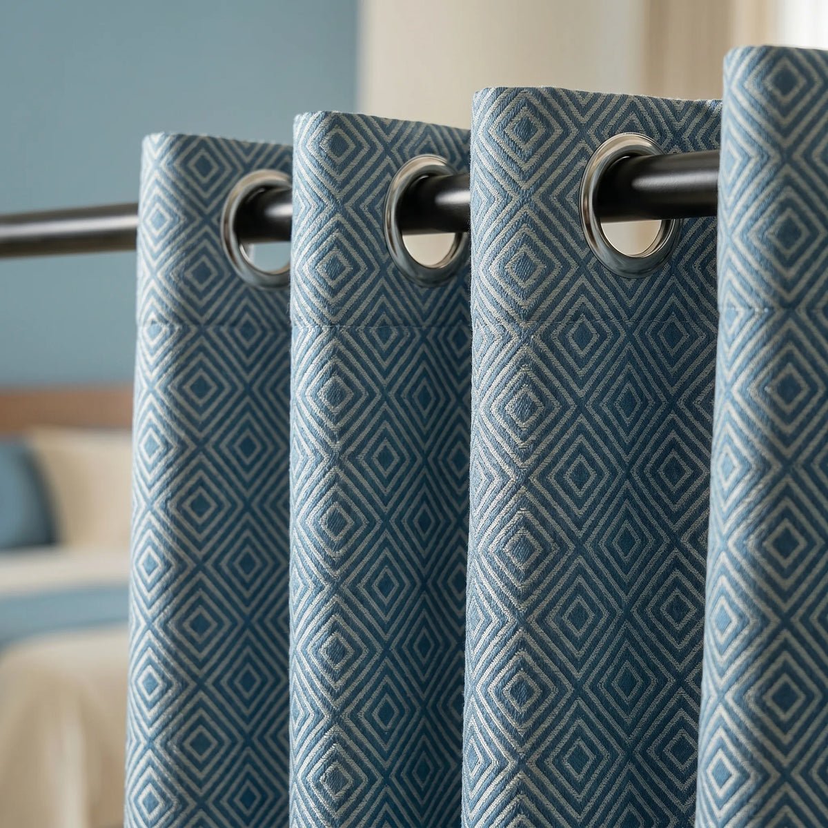 Room Darkening Curtains Blue Patterned