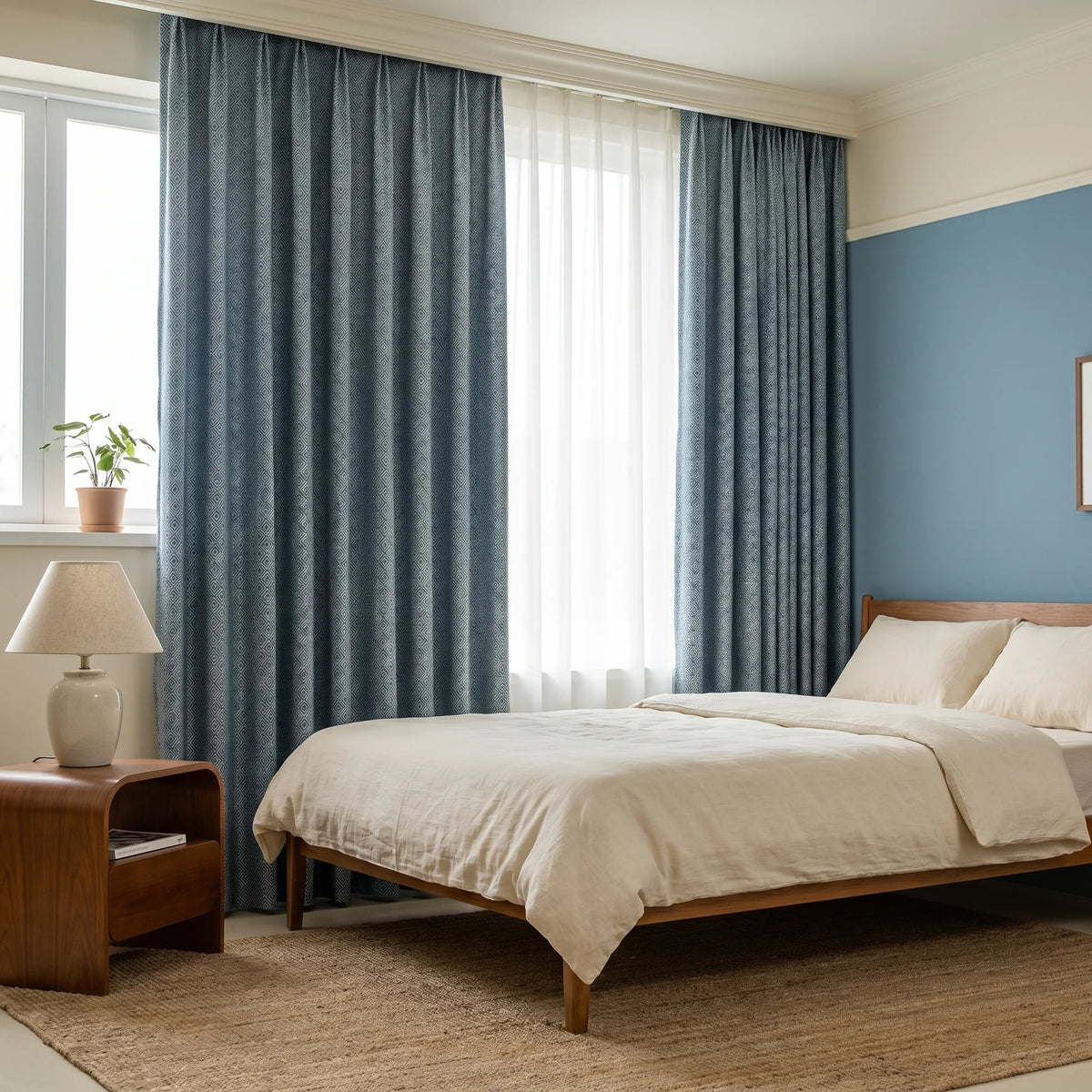Room Darkening Curtains Blue Patterned