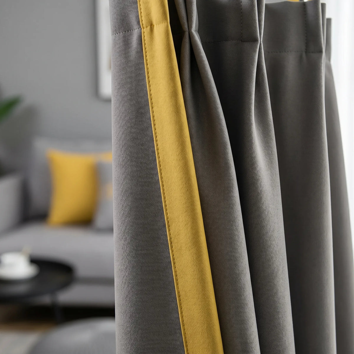 Room Darkening Curtains Grey & Mustard