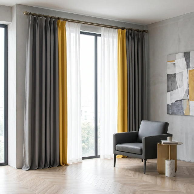 Room Darkening Curtains Grey & Mustard