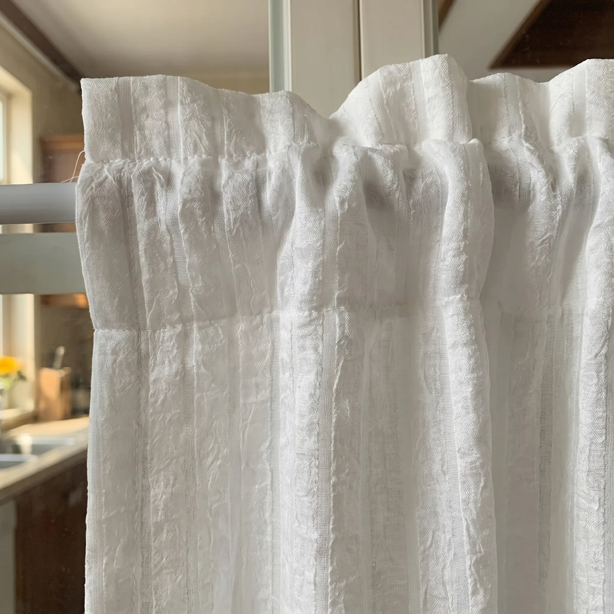 White Cotton Short Curtain - heading style detail | Sylvra