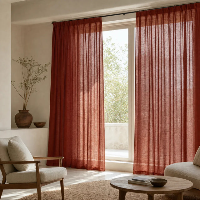 Linen Sheer Curtain Red