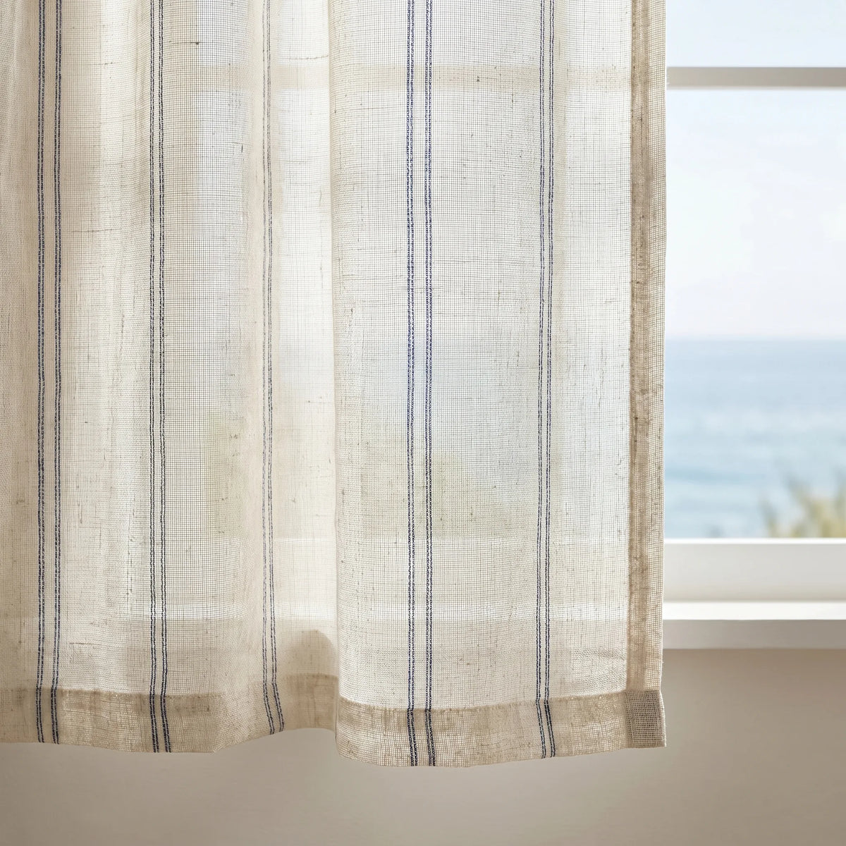 Linen Sheer Curtain Blue Striped