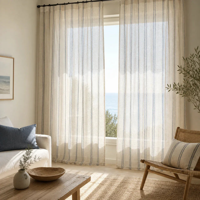 Linen Sheer Curtain Blue Striped