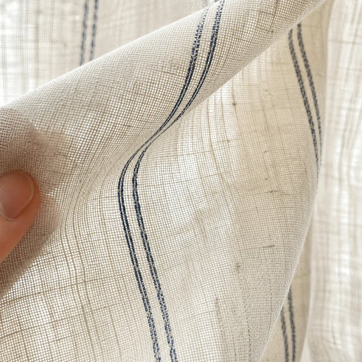 Linen Sheer Curtain Blue Striped