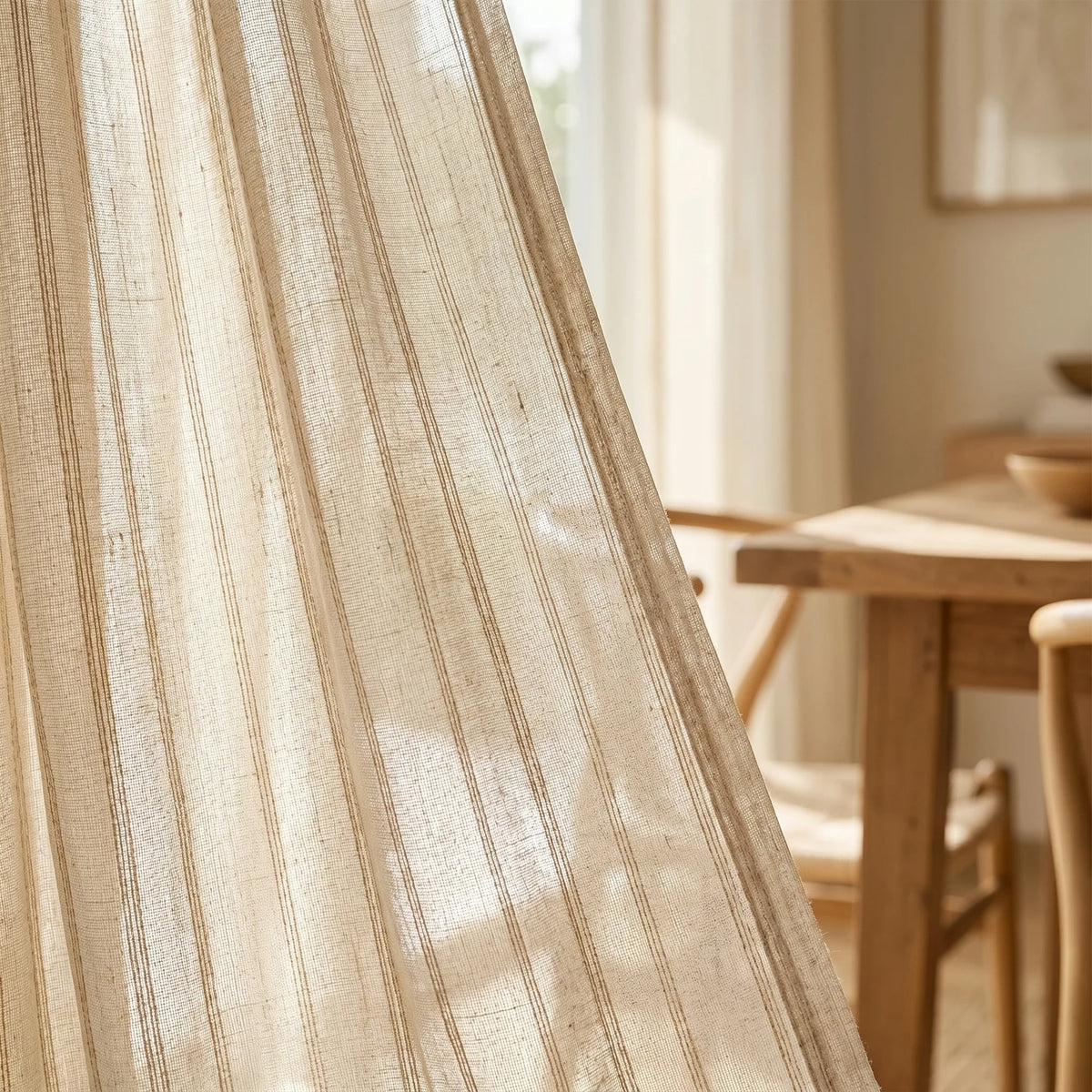 Linen Sheer Curtain Green Striped