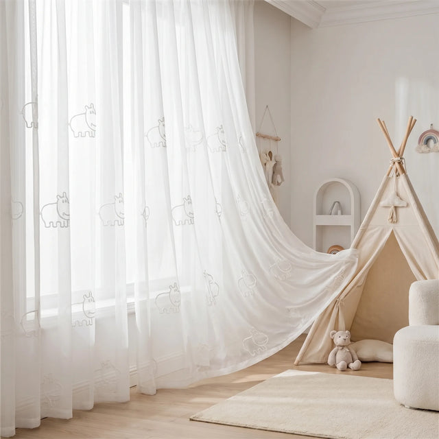 Sheer Voile Curtain White — Animal Pattern