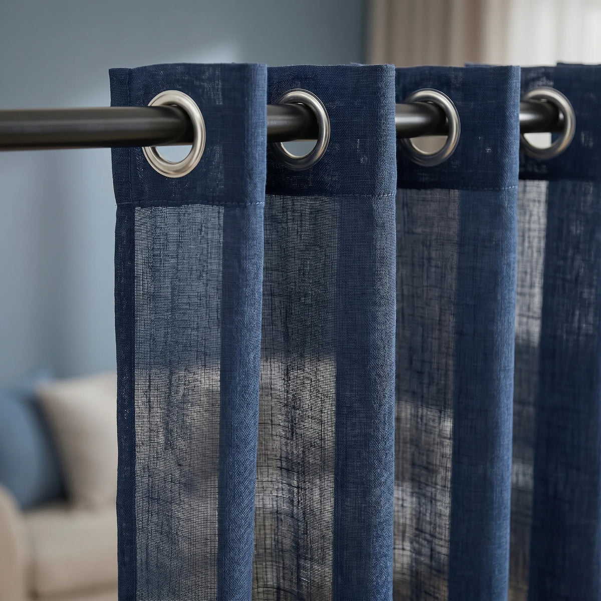 Linen Sheer Curtain Navy Blue