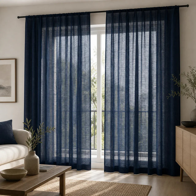 Linen Sheer Curtain Navy Blue