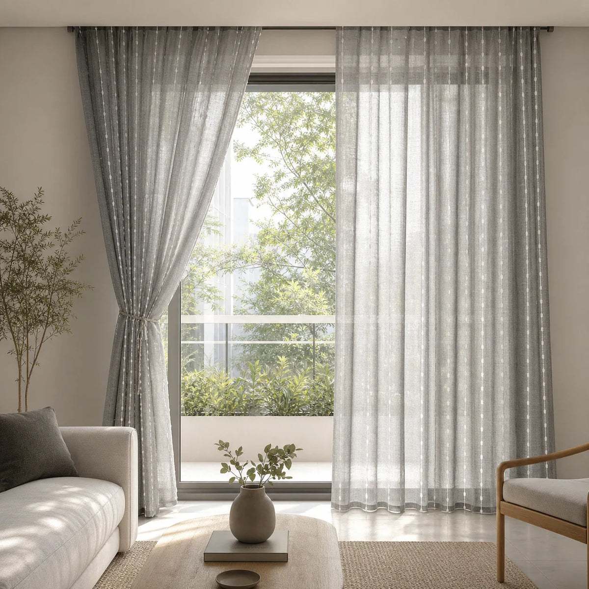 Linen Sheer Curtain Grey Striped