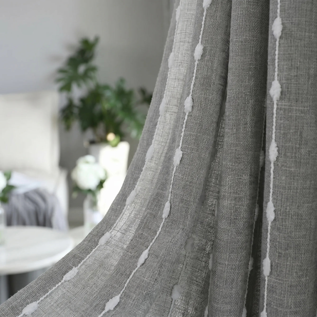 Linen Sheer Curtain Grey Striped