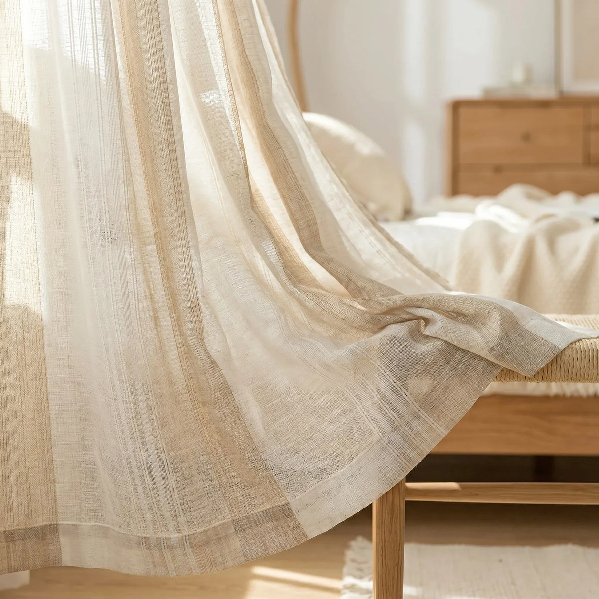 Linen Sheer Curtain Beige Patterned