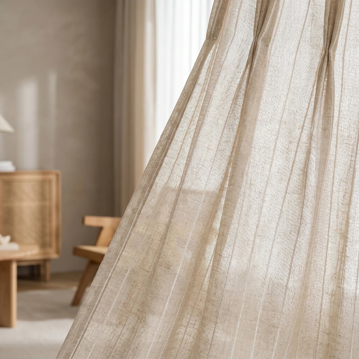 Linen Sheer Curtain Beige & White