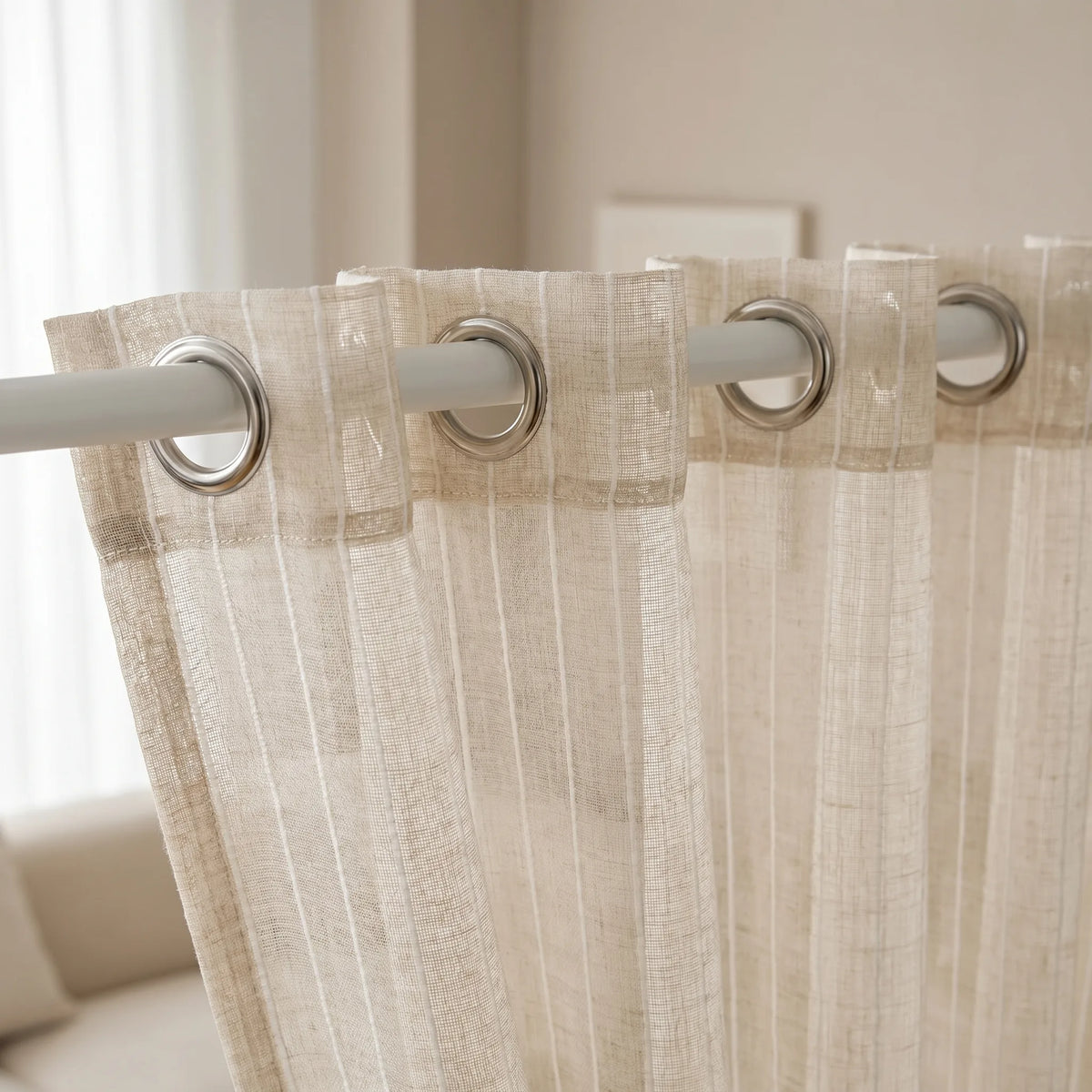 Linen Sheer Curtain Beige & White