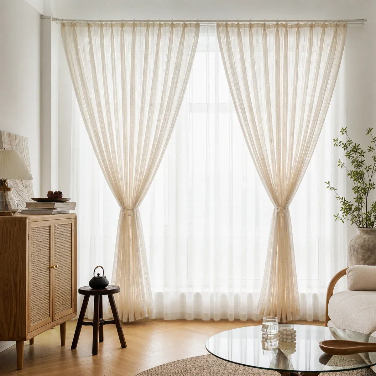 Linen Sheer Curtain Beige & White