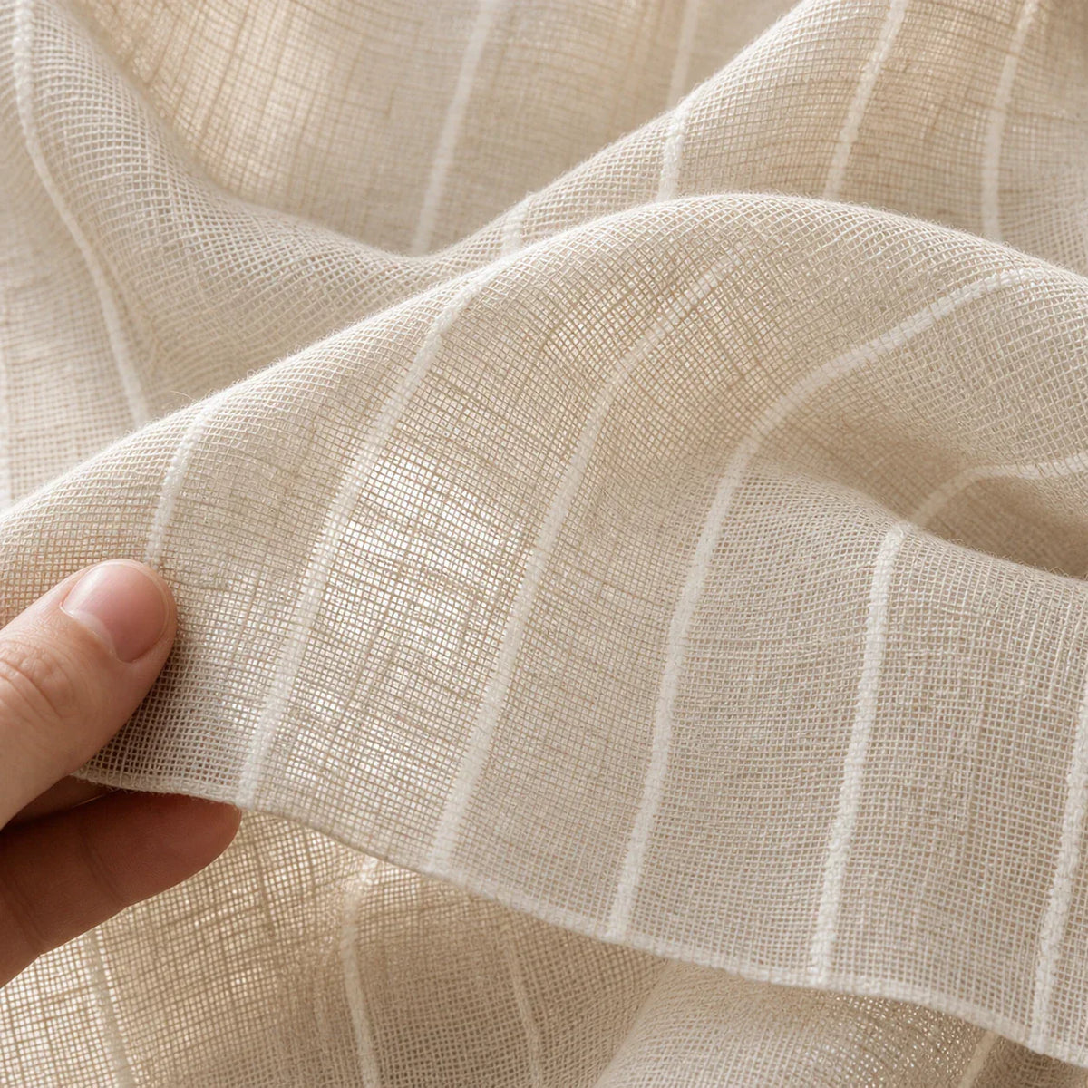 Linen Sheer Curtain Beige & White