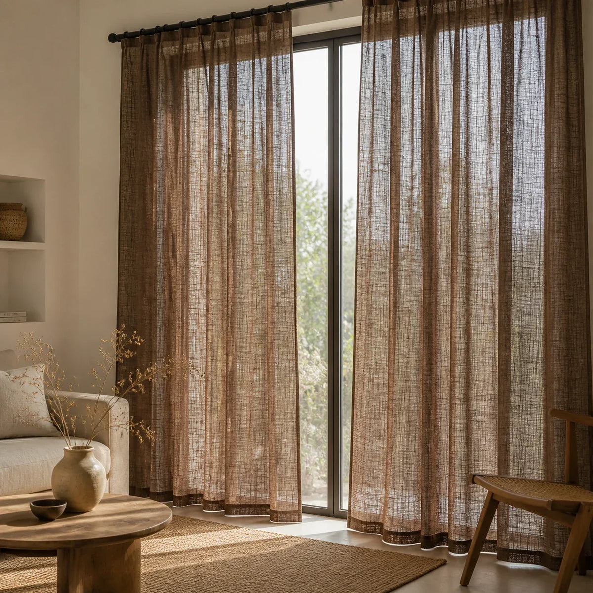 Linen Sheer Curtain Brown