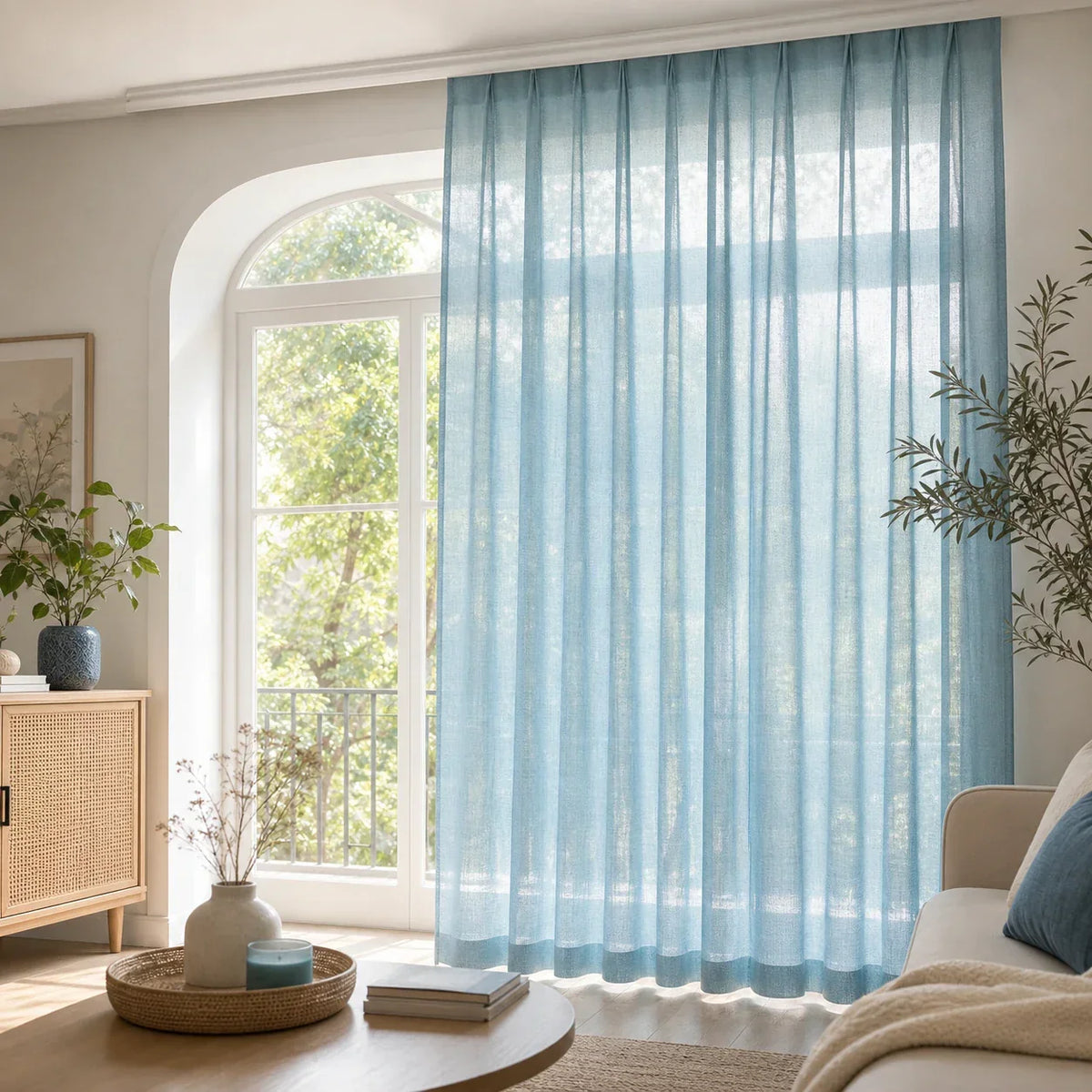 Linen Sheer Curtain Sky Blue